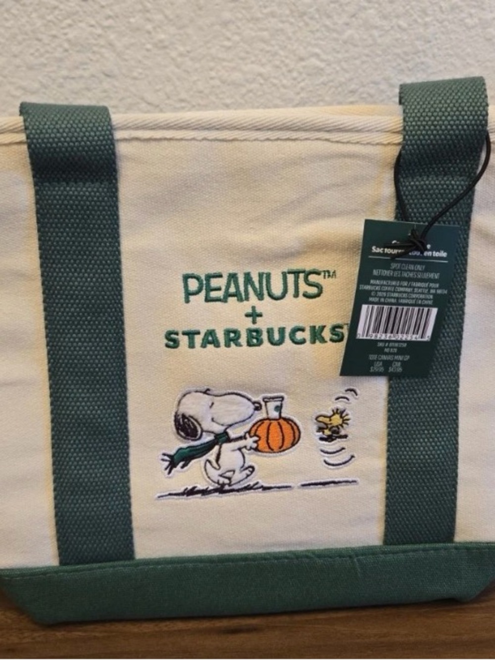 Peanuts x Starbucks Cream and Green Canvas Tote